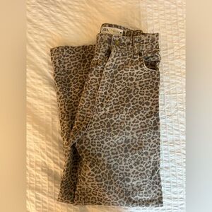 Zara Leopard Print Barrel Leg Jeans